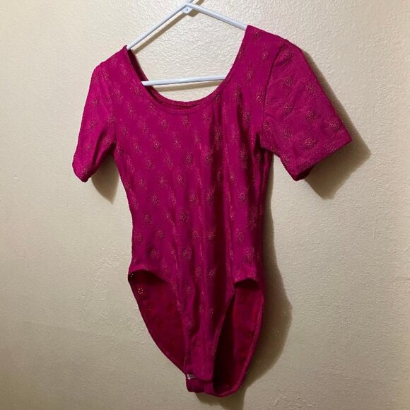 Vintage Paula Cavali Women's Pink Flower Cut Out Short Sleeve Bodysuit Medium - Picture 1 of 6